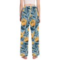 thumbnail image 3 of Dailycode Women's Pajama Pants Wide Leg Lounge Pj Bottoms With Pockets Flowers Dark Blue Leaves, 3 of 7