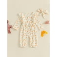 thumbnail image 3 of Newbron Baby Girl Easter Outfit 0 3 6 12 18 Months Carrot Bunny Print Long Sleeve Cotton Linen Jumpsuit Romper with Headband, 3 of 8