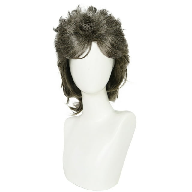 Peluca negra y gris estilo punk de 40 cm para hombre, 16 pulgadas, sintética