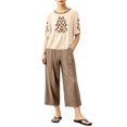 thumbnail image 2 of IUYRTFE Women's Embroidered Short Sleeve Top and Cropped Pants Set with Pockets Cotton Linen Blend Casual Two Piece Outfit, 2 of 7