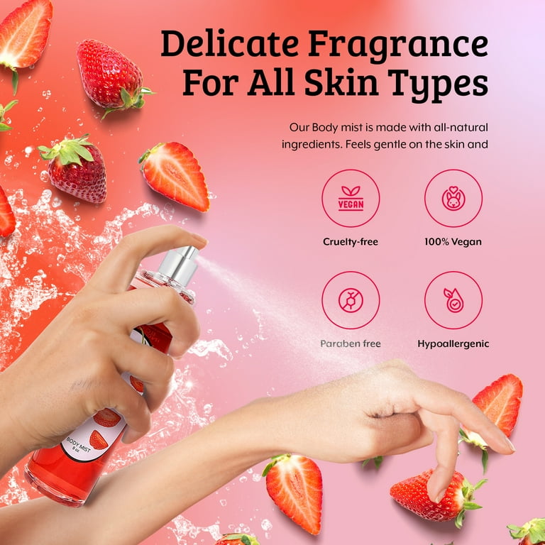 Strawberry Scented Bath & Body Gift Set: 10oz Lotion & 8oz Mist