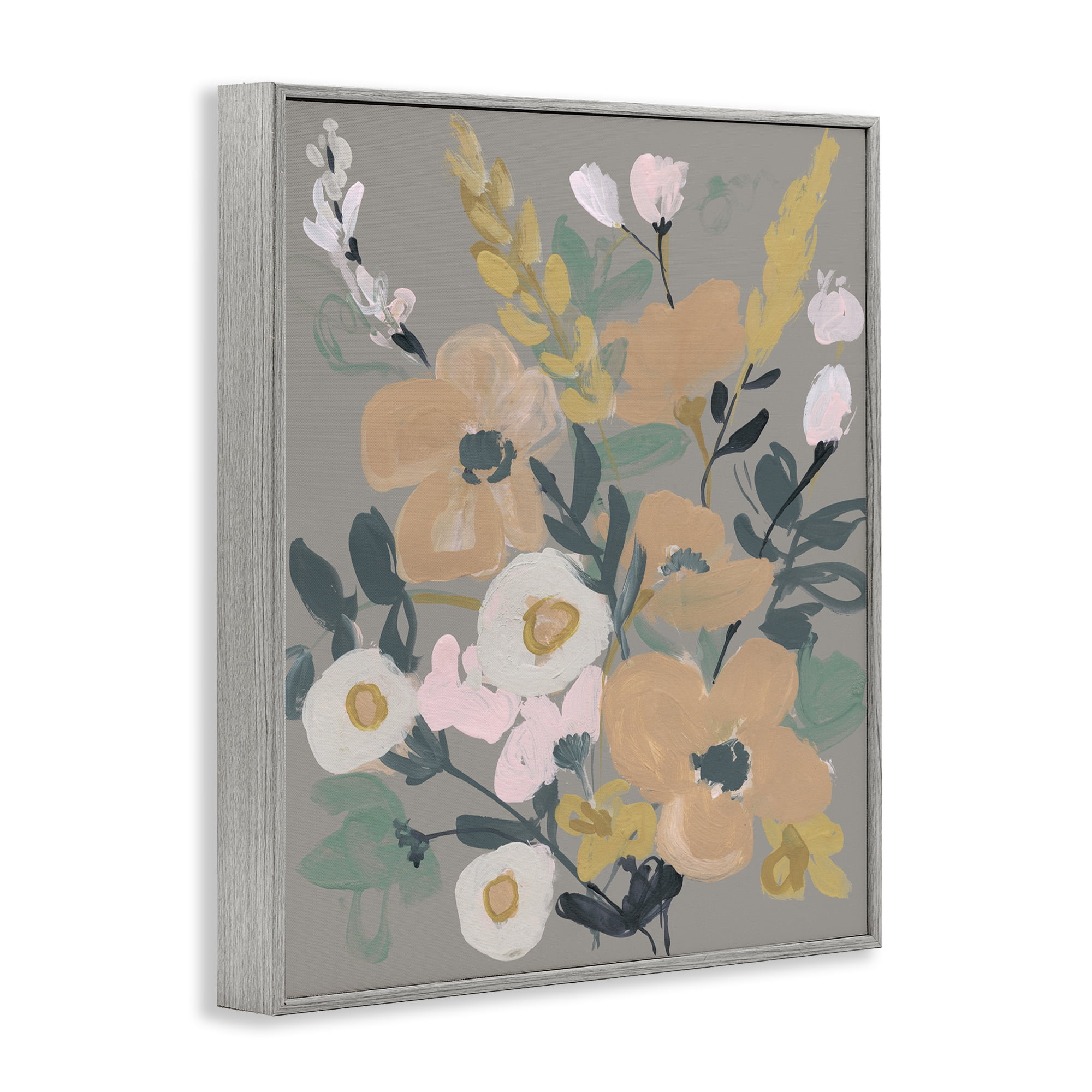 Stupell Industries Modern Wildflower Collage Botanical & Floral Painting Gray Framed Art Print Wall Art, 16 x 20