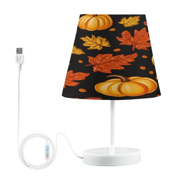 WOBOGO Pumpkin Leaf Fall Autumn Table Lamps Bedroom 3-Speed Dimmable Farm Style with Fabric Shade for Reading and Home Office
