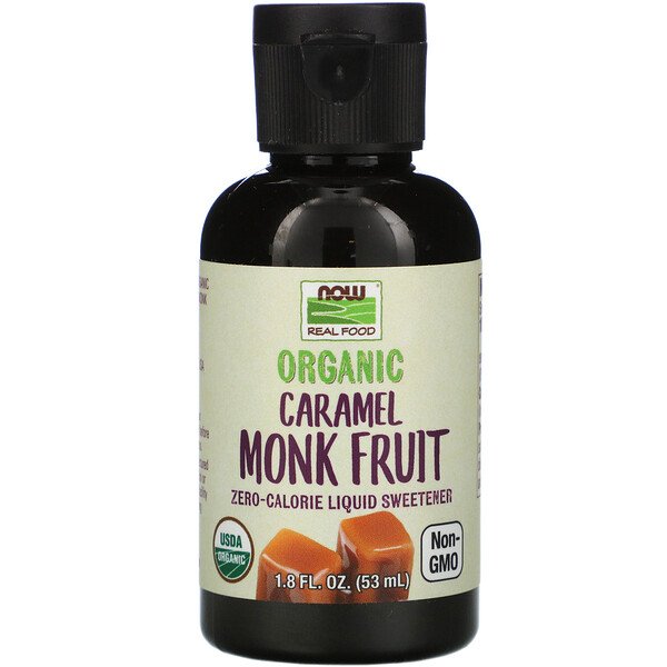 NOW Foods, Real Food, Organic Monk Fruit, Zero-Calorie Liquid Sweetener, Caramel, 1.8 fl oz
