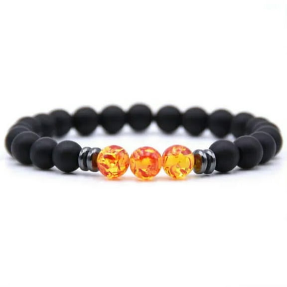 GKNET Mens Black Tourmaline Matte Agate Stone Protection Yoga Beaded Stretch Bracelet-#3