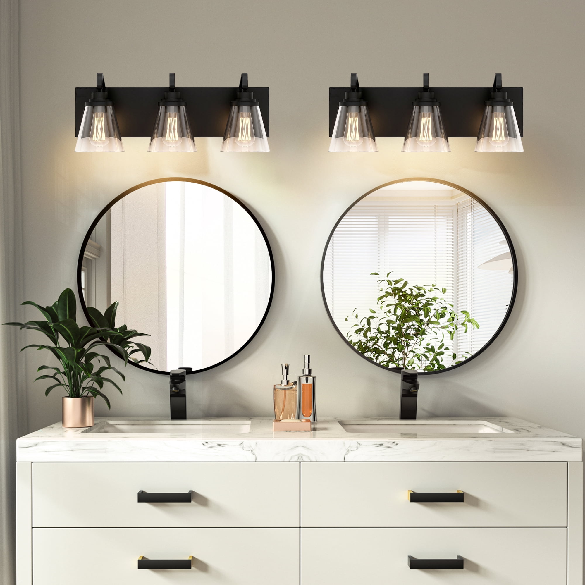 GCGAFUL 21.4" 3-Light Bathroom Vanity Light, Modern Black Vanity Light Fixtures Over Mirror with Clear Glass, Farmhouse Makeup Light for Salon Decor