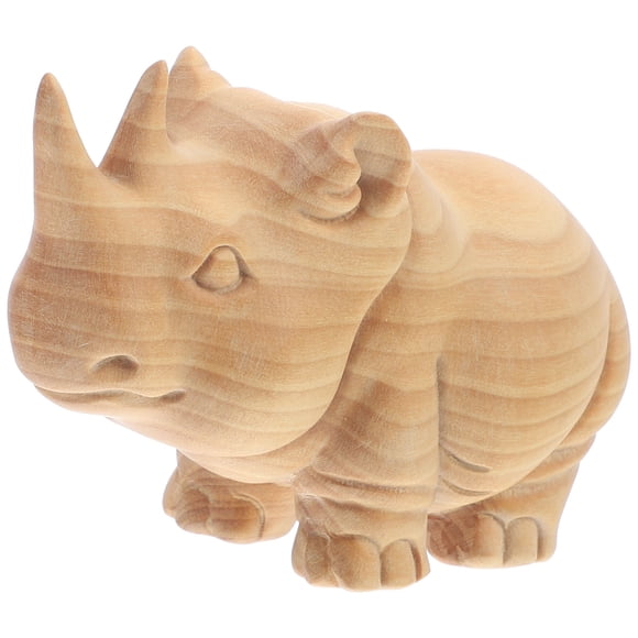OULII Wood Rhino Figurine Decorative Business Starting 1Pack