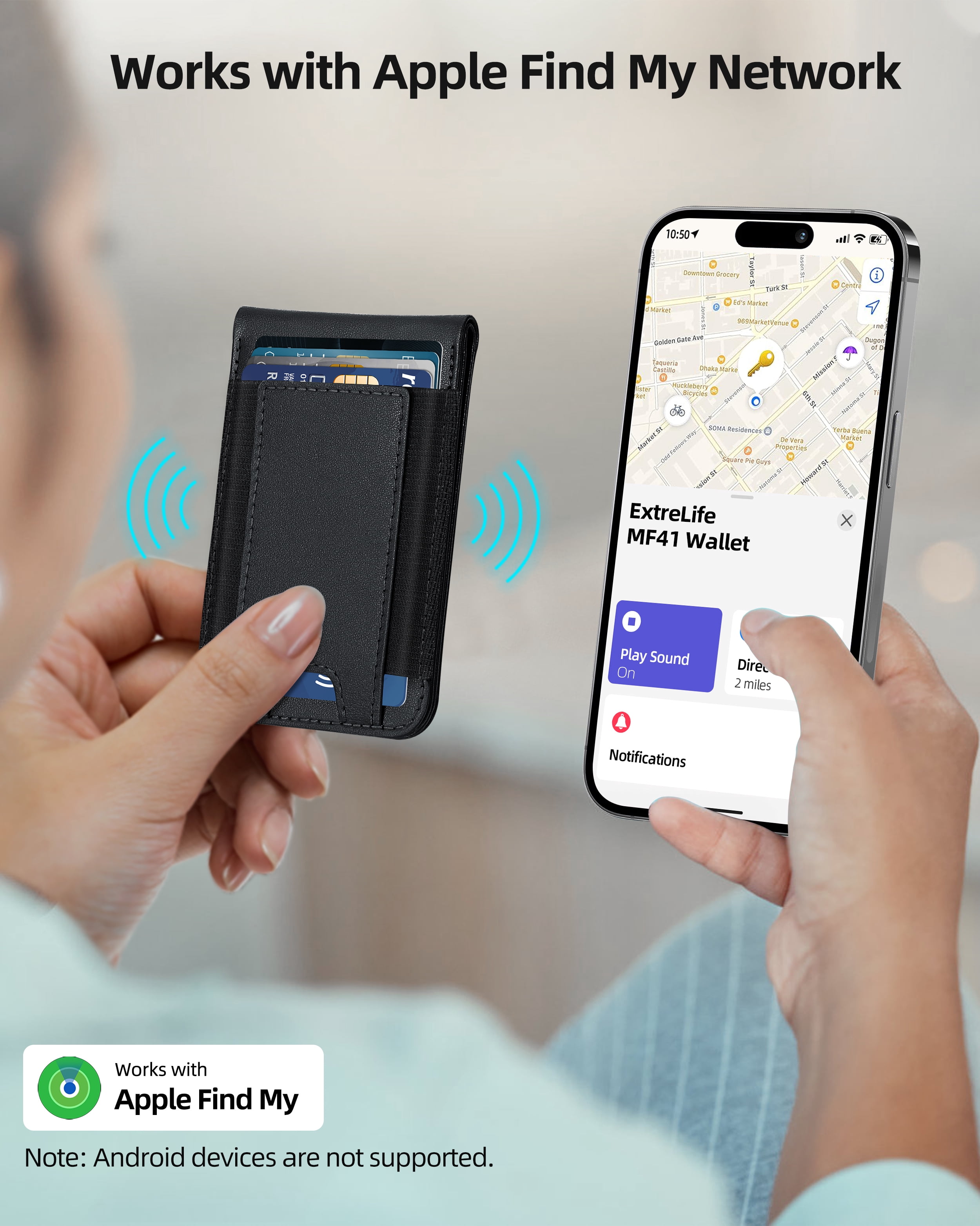 ExtreLife Magnetic Wallet with Find My, Magnetic Card Holder with Adjustable Phone Stand Compatible for iPhone 17/16/15/14/13/12 Series, RFID, Leather, Fits 8 Card
