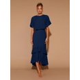 thumbnail image 3 of Navy Blue Womens Ruffle Hem Long Sleeve Round Neck Maxi Dress For Dates Parties All Seasons, 3 of 7