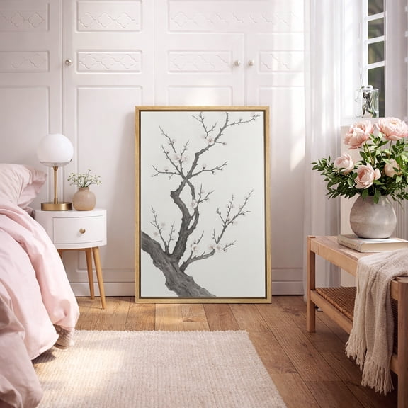 Framed Canvas Print Vintage Tree Wall Art Rustic Farmhouse Decorative for Living Room Bedroom - 16"x24" NATURAL