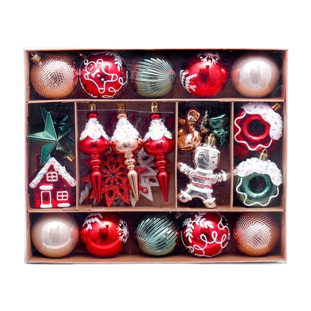 45 Adornos Navideños en Bolas, Colgantes y Adornos para el Hogar, Jardín y Exteriores Rojo Verde Marrón