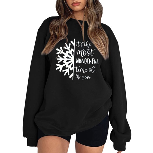 Gibobby Sudaderas para mujer navidad Sudadera con capucha estampada navideña holgada para mujer con mangas hasta los hombros(Negro,M)