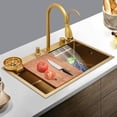 thumbnail image 5 of Kitchen Sink, Sink, 68cm Gold Utility Sink, 201 Stainless Steel, Brushed Finish, Elegant, Fast Drainage in Corner, Large Deep Bowl, Nested Basket for Rinse Thaw, Rustproof, Impact Durable, 5 of 13