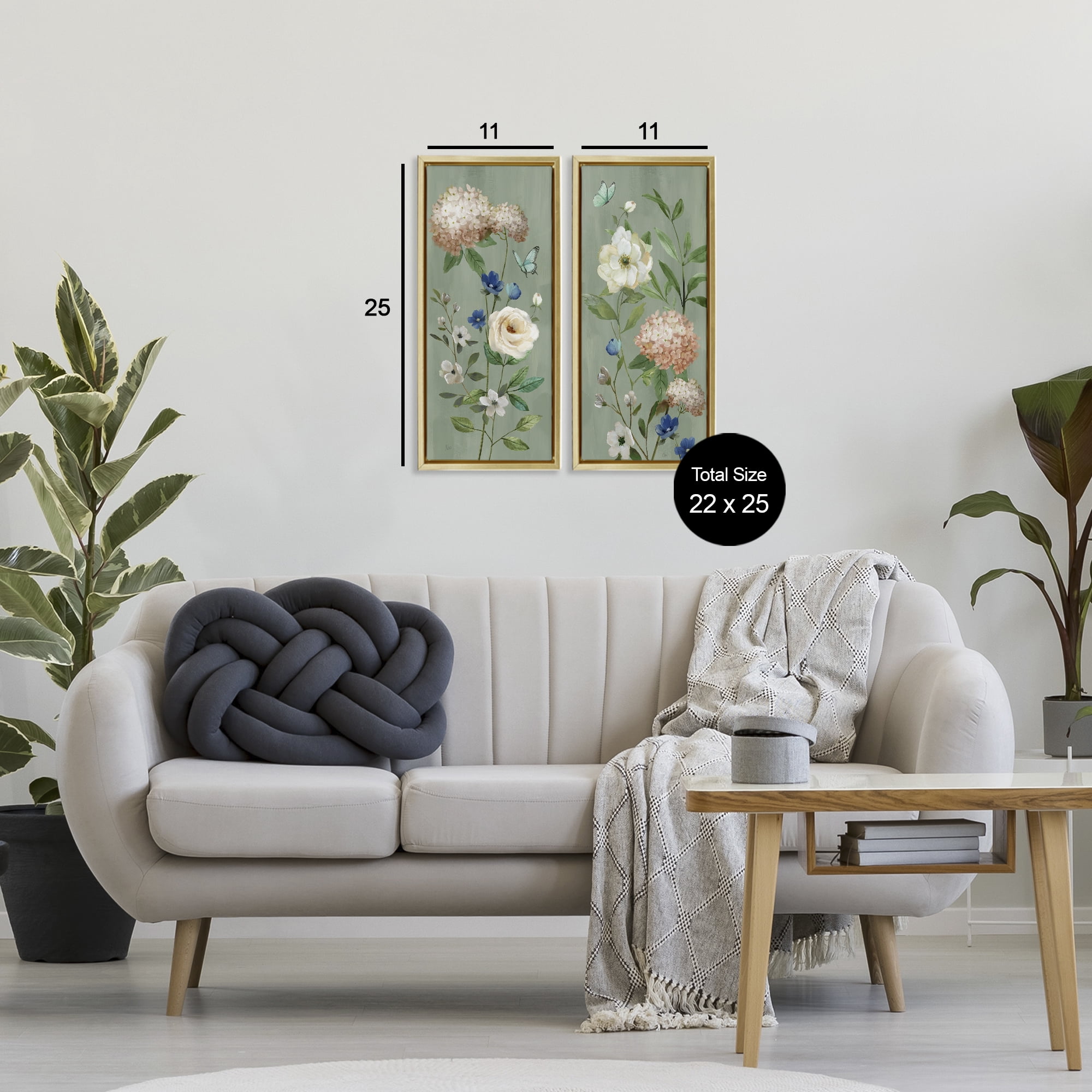Stupell Industries Mint Hydrangeas & Roses 2 Piece Gold Framed Floater Canvas Set, design by Nan