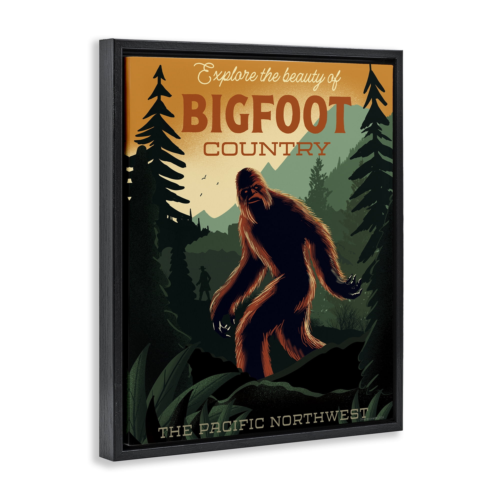 Stupell Industries Cryptid Tourism Wildlife Black Framed Floater Canvas Wall Art, design by Omar Escalante