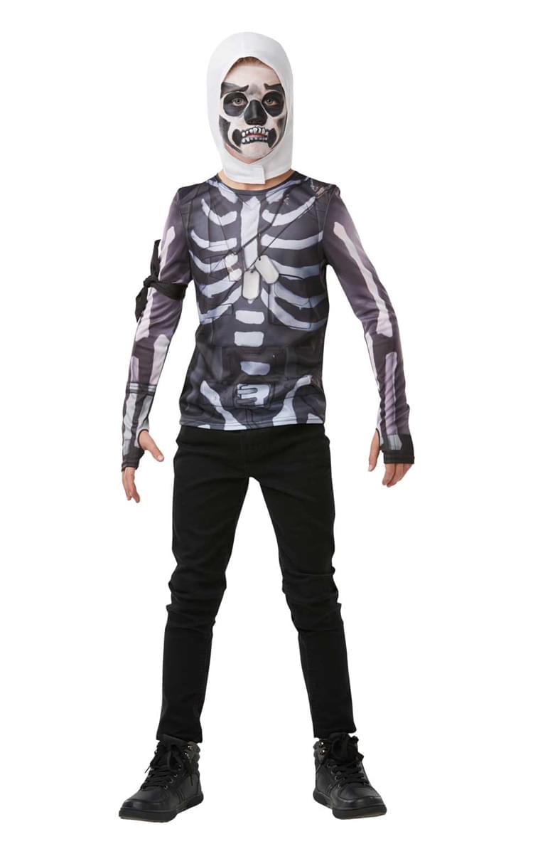 Fortnite Skull Trooper Teen Costume Top & Hood - 13-14 yrs 