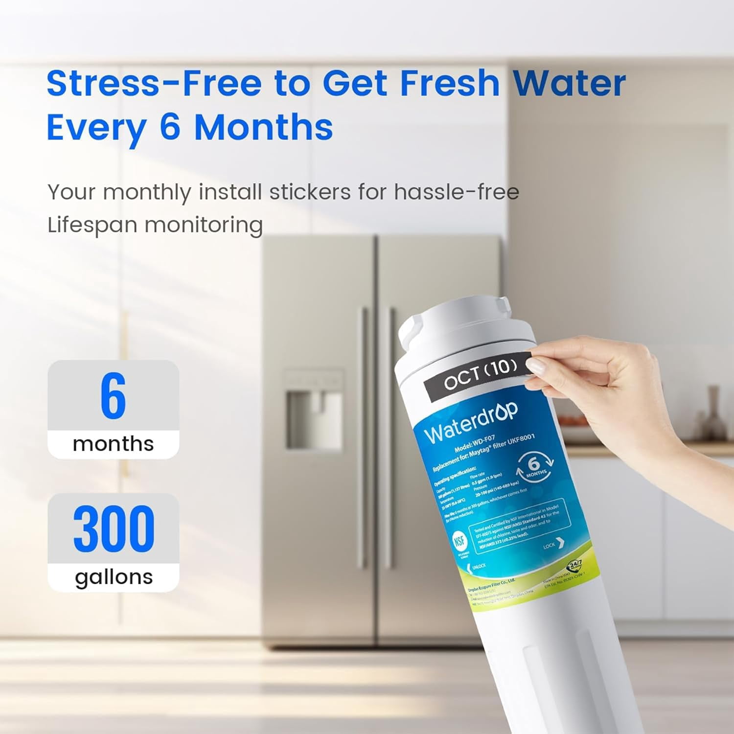 Waterdrop UKF8001 Water Filter, Replacement for Whirlpool UKF8001, 4396395, Maytag EDR4RXD1, UKF8001AXX-200, UKF8001AXX-750(1 PACK)