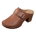 thumbnail image 5 of Rokment Buckles Platform High Heels Clogs Mules Sandals for Women Ladies 2026 Fashion Casual Leather Closed Toe Chunky Block Pumps Dress Slip on Slides Summer Shoes Brown Size 7, 5 of 6