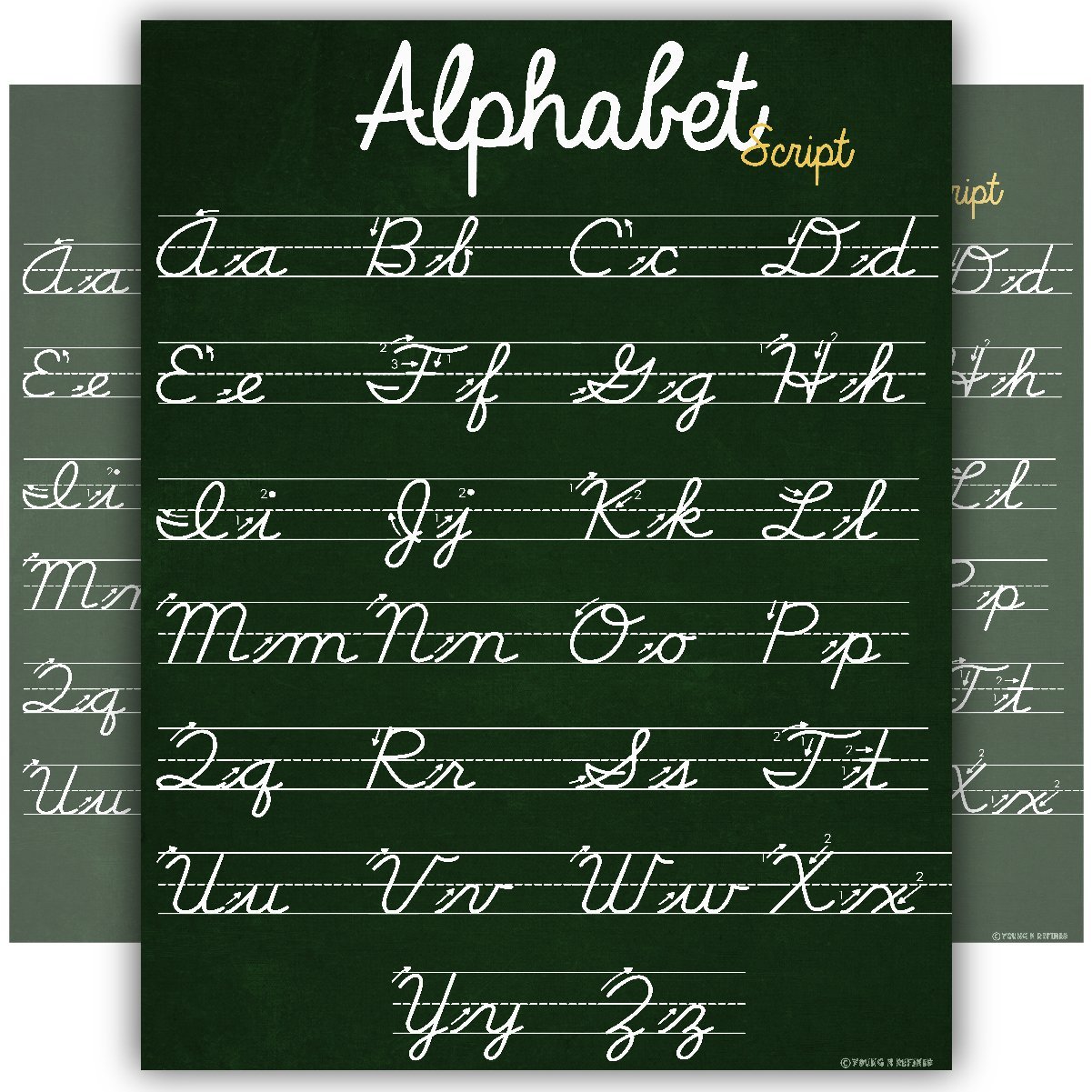 ABC Cursive Script Alphabet poster STANDARD SIZE chart LAMINATED teaching classroom decoration Young N Refined - image 1 of 4