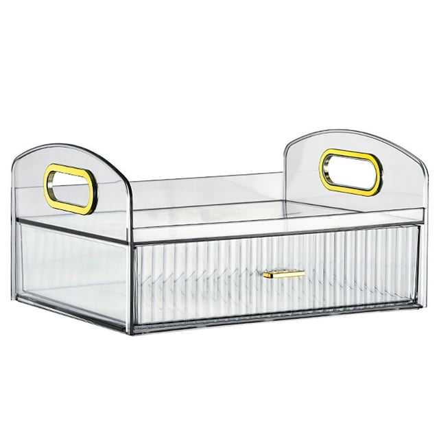 Hyasfey Desktop Cosmetic Storage Box with Drawer And Handle Transparent Two-tier Smooth Stable High Fence Lipstick Lotion Nail Polish Organizer Makeup Display Case
