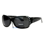 Anti-glare Polarized Womens Rhinestone Plastic Rectangular Butterfly Sunglasses All Black