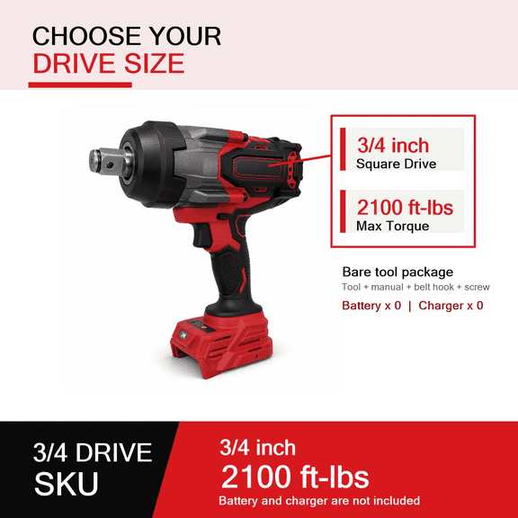2100 Ft-lbs Cordless Impact Wrench Tool Only