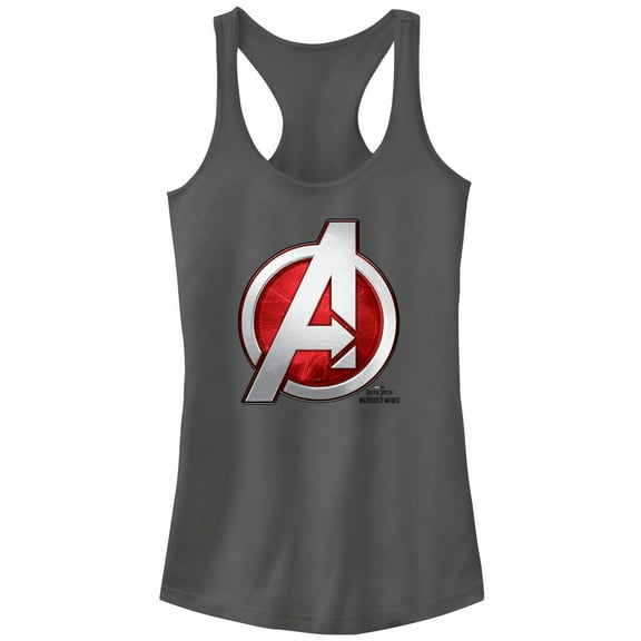 Junior's Marvel Doctor Strange in the Multiverse of Madness Avengers Logo Racerback Tank Top Charcoal 2X Large