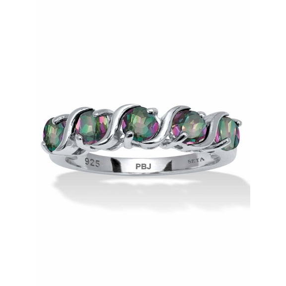 PalmBeach Jewelry 1.50 TCW Round Cut Genuine Mystic Fire Topaz Sterling Silver Ring
