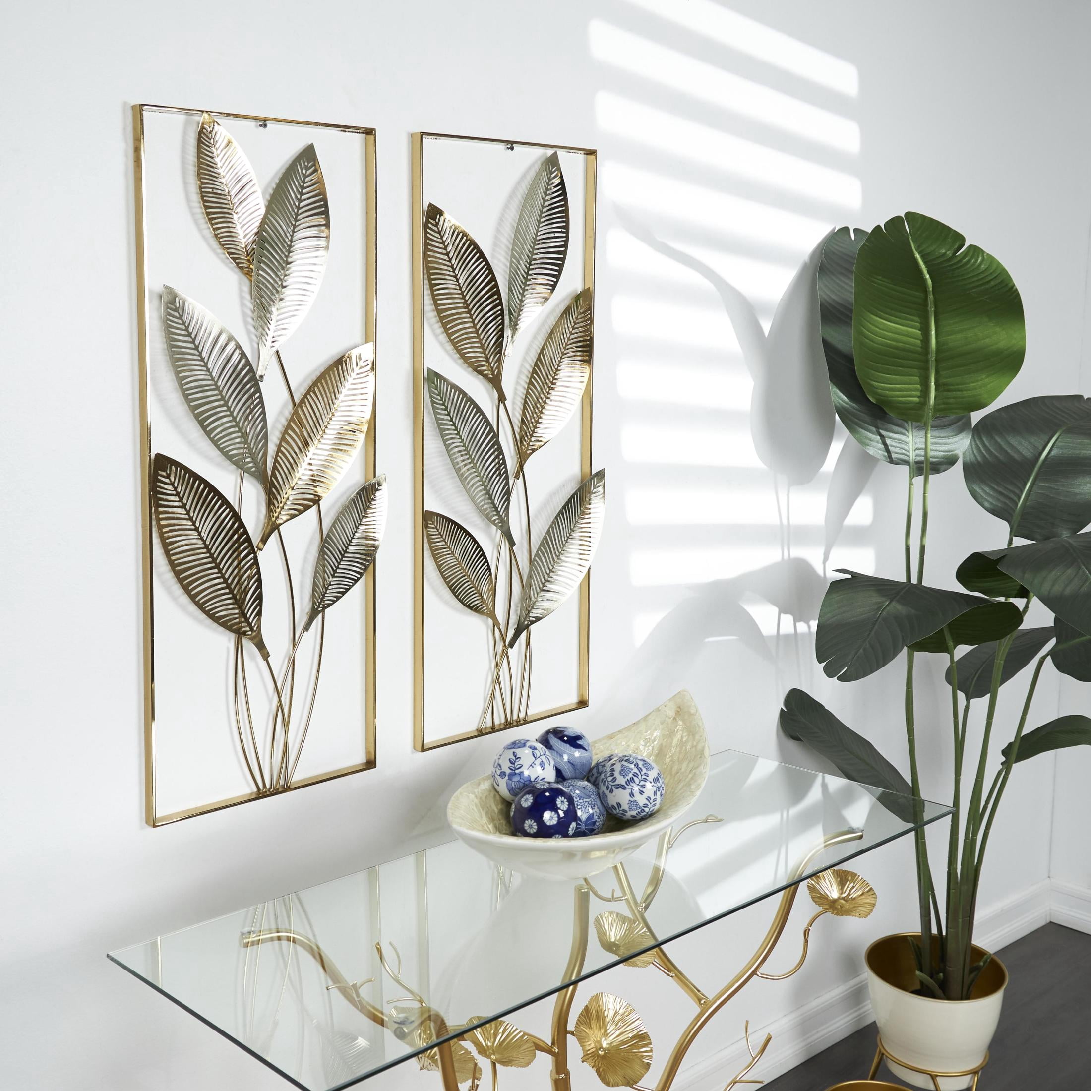 DecMode Gold Metal Metallic Cutout Leaf Wall Decor with Silver Accents (2 Count)