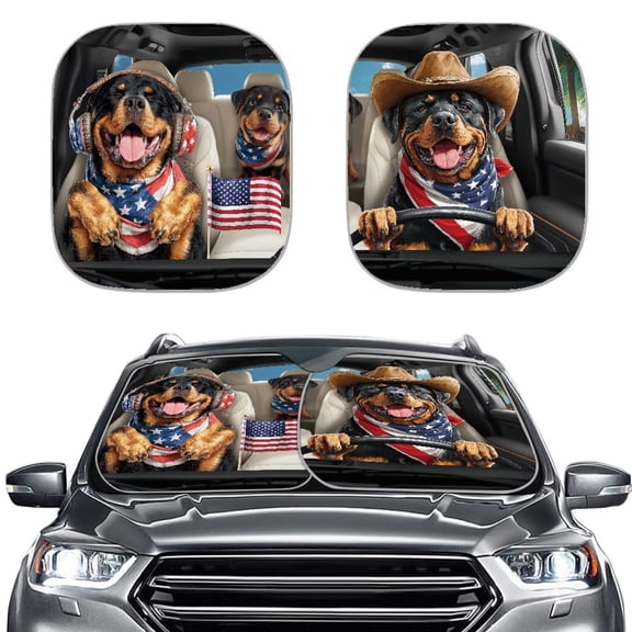 Binienty Rottweiler Car Windshield Sun Shades 2 Pack American Flag Auto Front Window Blocks UV Rays Easy to Install Foldable Car Sunshades Protector Accessories for Cars Sedans Truck SUV
