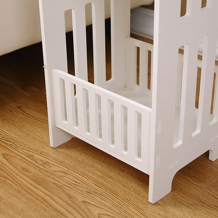 White Modern Small Night Side Bed Table with Storage Rack