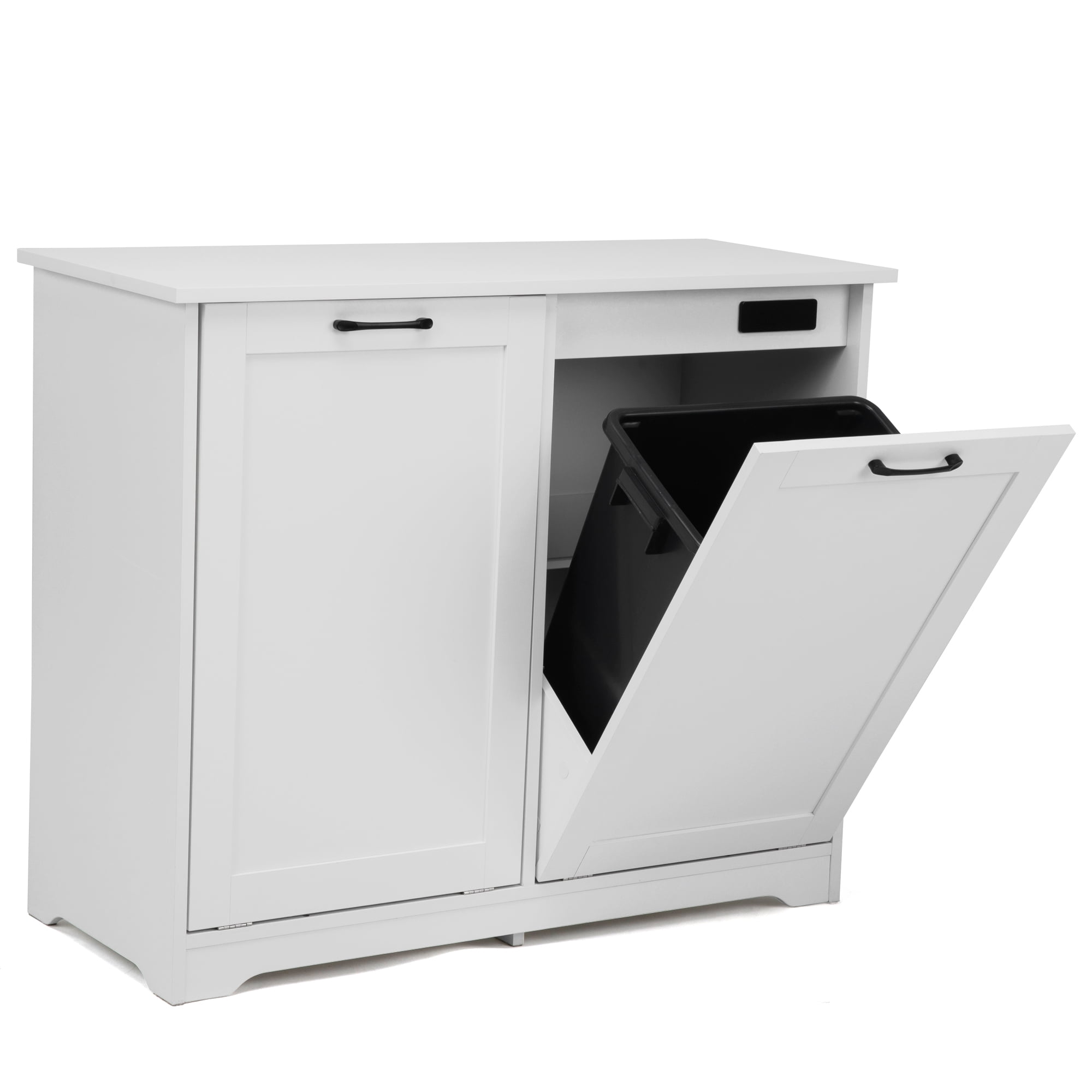 Jaxpety Double Tilt Out Trash Can Cabinet with Deodorizing Function, 20 Gallon Wooden Kitchen Garbage Can Freestanding Holder, White