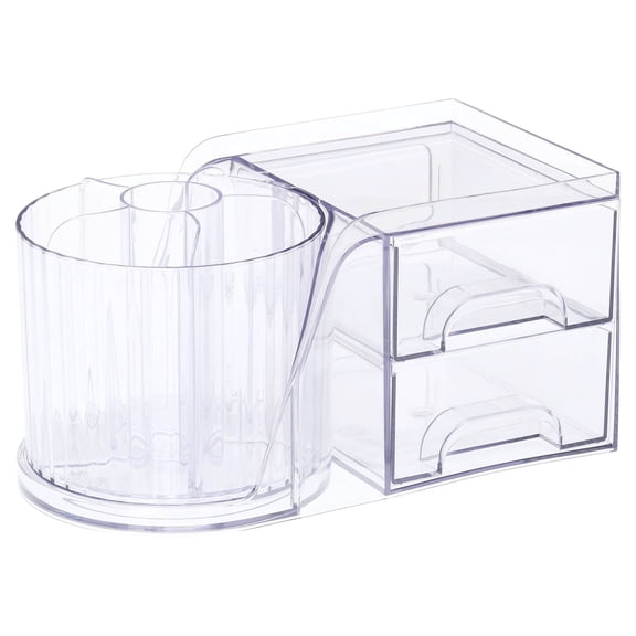 Pen+Gear Clear 2-Drawer Desktop Organizer with Rotating Pen Cup