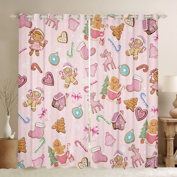 Homewish Lovely Gingerbread Man Curtains Pack of 2 (42x84 Each),Merry Xmas Curtains Blackout,Christmas Sweet Desert Bedroom Curtains For Girl Kids,Microfiber Bedroom Decor