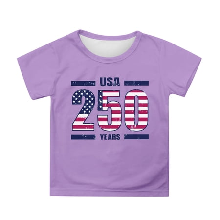 WhouRiu Big Boy T Shirt for Independence Day Letter Graphic Short Sleeved Tshirt Kids Cozy Sports Durable Tees Purple Size 12-13 Years