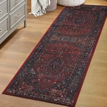 Superior Cardinal Vintage Washable Indoor Area Rug, 2'7" x 10', Red