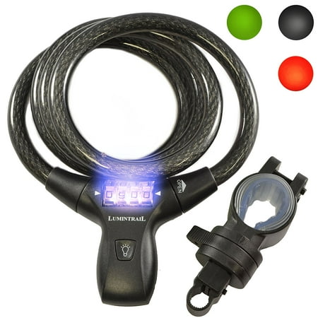 Lumintrail LK21051 Bike Combination Cable Lock w/ LED Illumination & Mounting (Best Light Bike Lock)