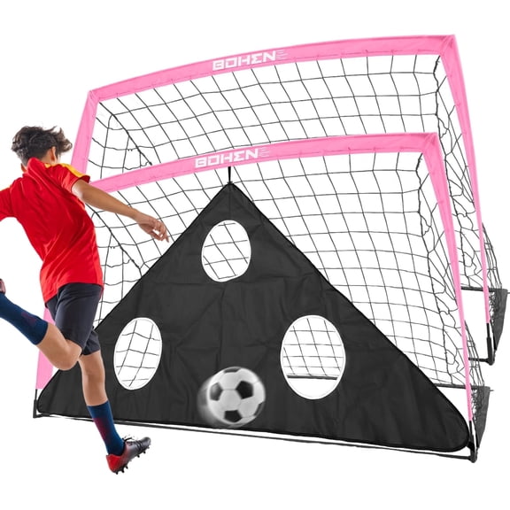 BOHEN 6x4FT Portable Soccer Goal for Backyard with Carry Bag - Fun for Outdoor Indoor for Kids Adult, for Easy Storage (2 packs, Pink)
