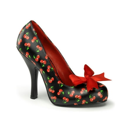 Womens Patterned Pumps Cherries or Polka Dots Red Bow 4 1/2 Inch Heel Fun Shoes