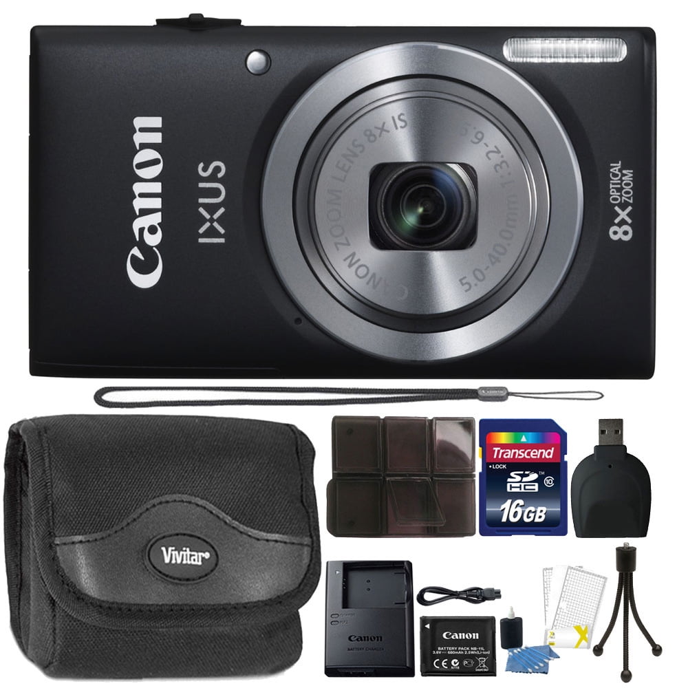 Vlak Registratie elleboog Canon IXUS 185 / ELPH 180 20MP 16x ZoomPlus Black Digital Camera with Top  Accessory Bundle - Walmart.com