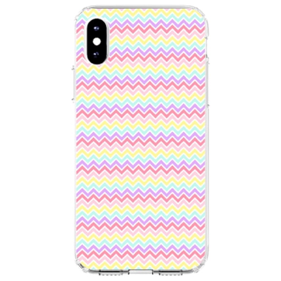 DistinctInk Clear Shockproof Hybrid Case for iPhone XS Max (6.5" Screen) - TPU Bumper, Acrylic Back, Tempered Glass Screen Protector - Rainbow Chevron Stripes Pattern