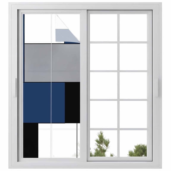 Static Cling Door Window Covering, Navy Blue Grey Geometric Window Privacy Film Frosted, Modern Black White Abstract Art UV Blocking Windows Film for Office, Hotel, Bedroom, 29.5 x 78.7 Inches