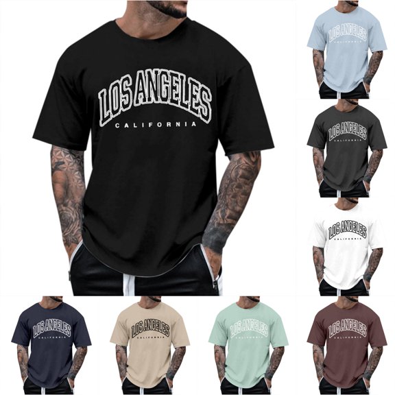 WERYOUNG Mens T-Shirts Summer Casual Letter Printed T-Shirt Short Sleeve O Neck Tees Comfortable Top L