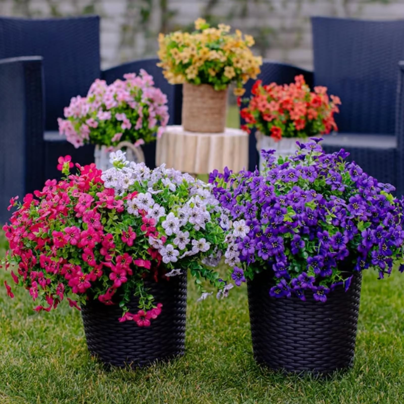 Artificial Flowers, Artificial Violet for Outdoor Indoor Garden Home Decoration, No Fade Fake Floral Stakes, UV Resistant & Waterproof, for Garden Patio Home Decor