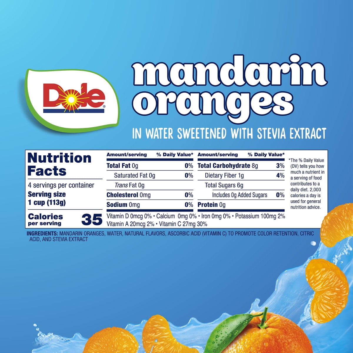 (2 pack) Dole Fruit Bowls No Sugar Added Mandarin Oranges in Water, 4 oz Cups (4 Pack)