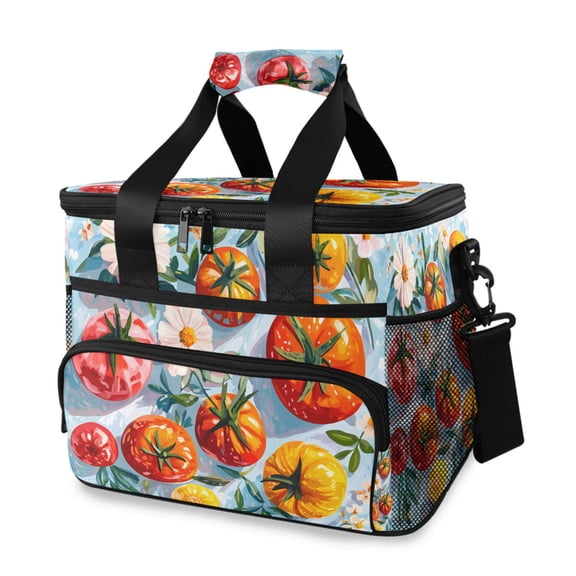 FORMRS Insulated Cooler Bag 24 Cans Capacity Soft Leakproof Lunch Box with Side Pockets, Watercolor Tomatoes