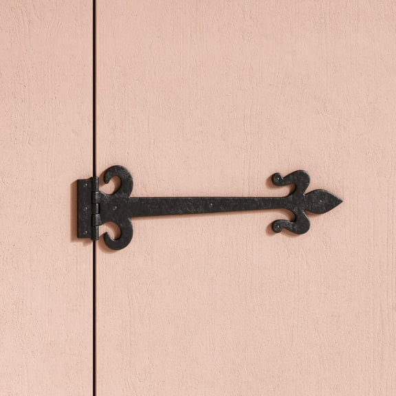 Renovators Supply Gate Hinges 18" Black Wrought Iron Fleur De Lis Style Strap Hinges for Gates and Doors w/Screws