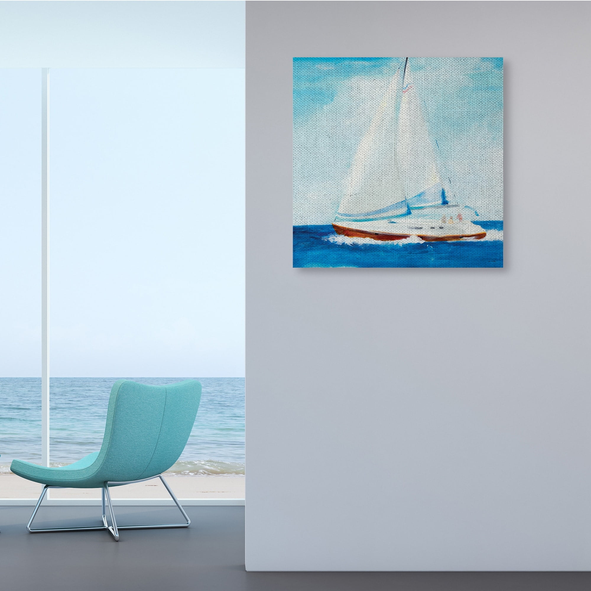 Industries Summer Sailboat Soft Figures Blue Waves 36 in x 36 in Painting Canvas Art Print, by Stupell Home Décor