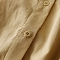 thumbnail image 6 of Lovskoo Cotton Linen Summer Tops for Women 2024 Round Neck Short Sleeve Solid Color Trendy Pleated Button Up Shirt Top Shirt Khaki, 6 of 7