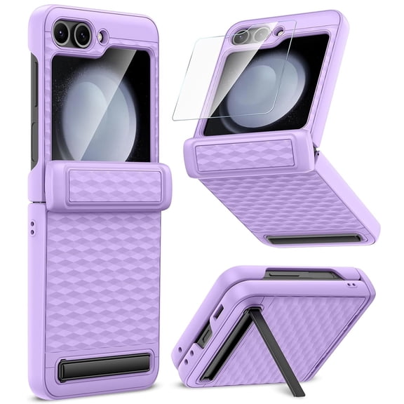 Dteck for Galaxy Z Flip 6 Case with Hinge Protection & Kickstand & Wireless charging & Bulit-in Outer Screen Protector, Full Body Rugged Cover Non-Slip Case for Samsung Galaxy Flip 6 5G,Purple